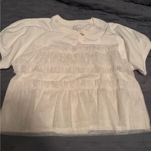 Maeve Ivory Glitter Ruffle Top